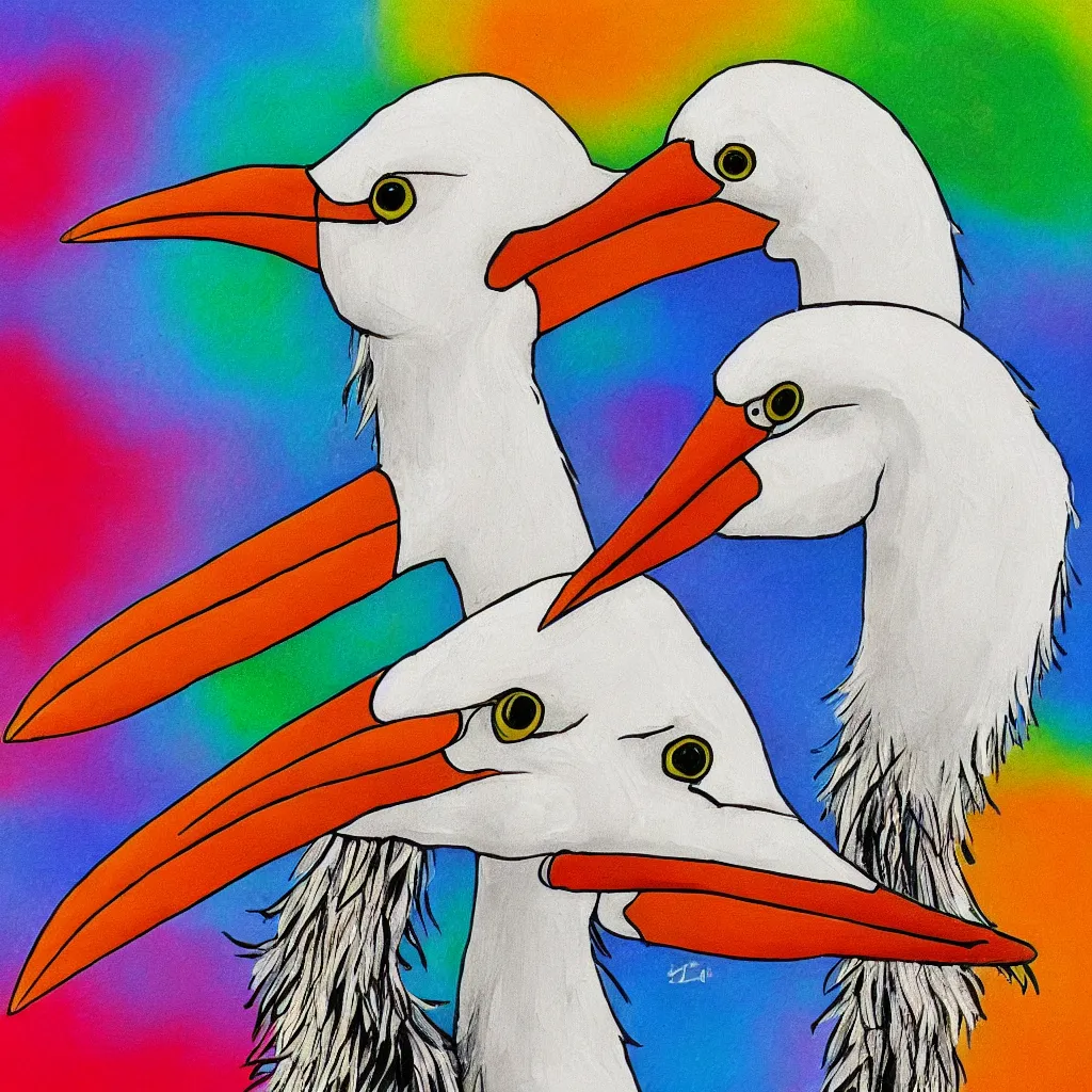 Image similar to artistic drawing of a stork with cylinder hat and cigar in the beak, colourful, very detailed, 4 k