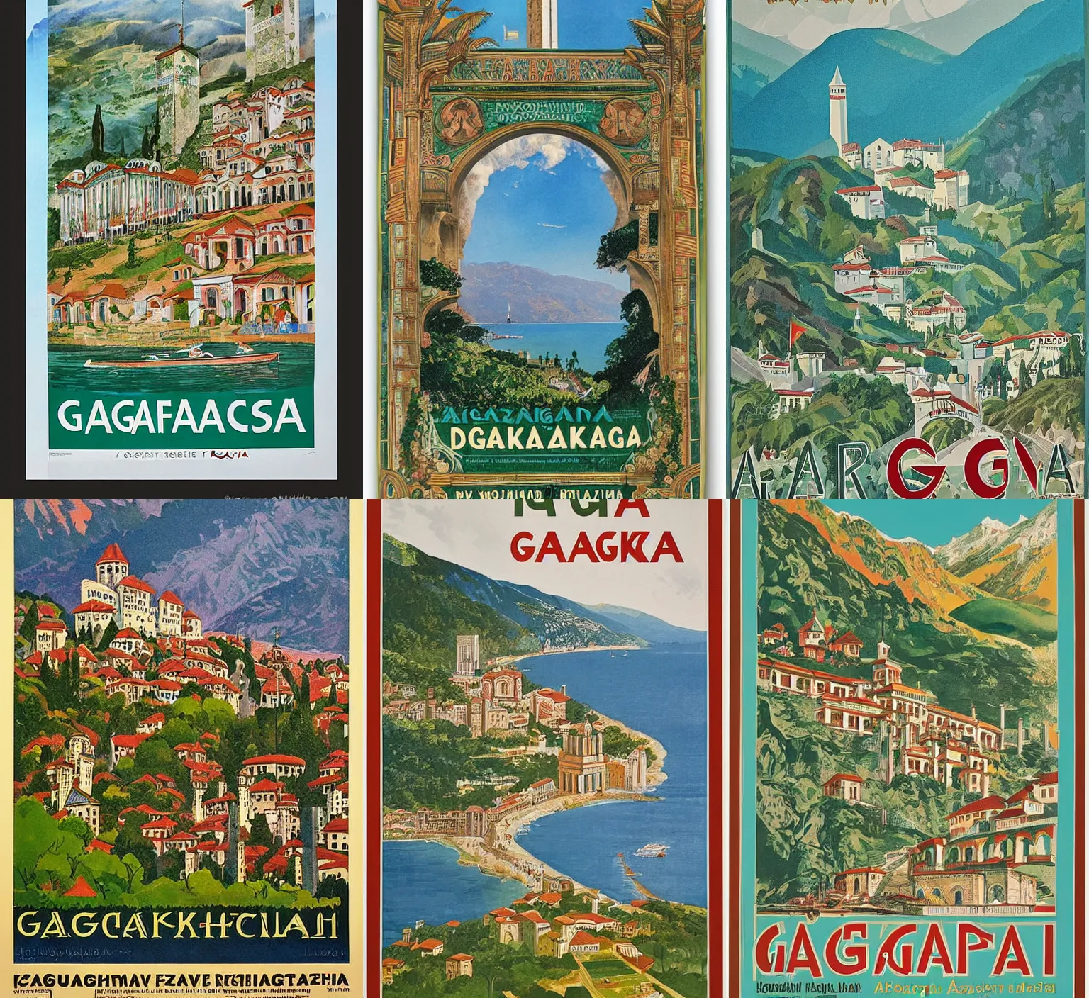 Prompt: A travel poster for Gagra, Abkhazia by Dorothy Waugh