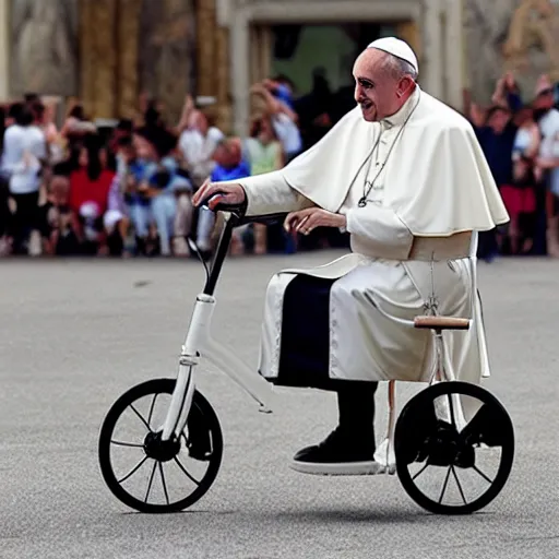 Image similar to the pope riding a childs tricycle