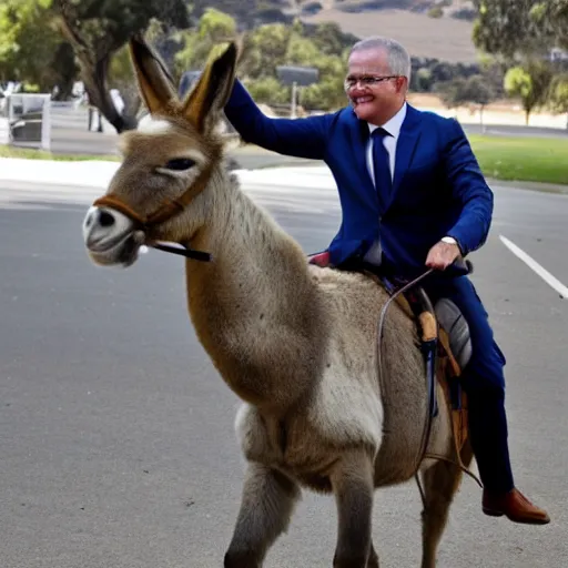 Image similar to scott morrison riding on a donkey