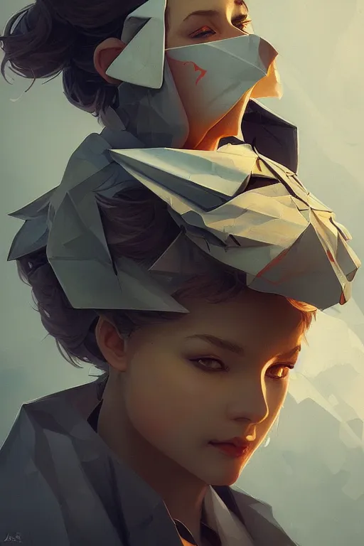 Image similar to origami garbage collector, highly detailed, digital painting, Trending on artstation , HD quality, by artgerm and greg rutkowski and alphonse mucha, dramatic light, octane