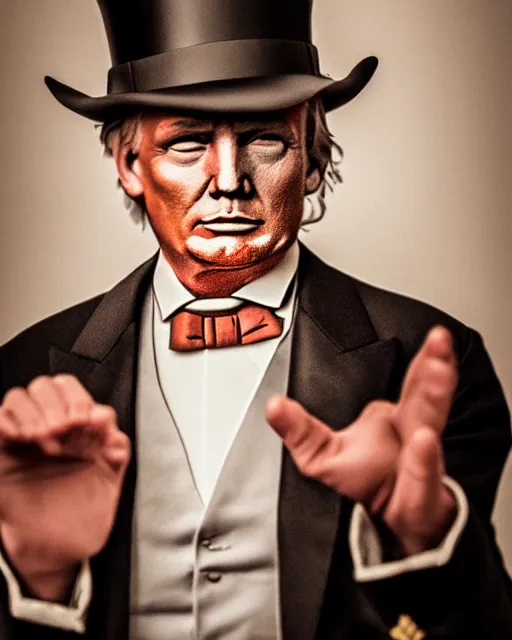 Prompt: a portrait photograph of Donald Trump as Abraham Lincoln, DSLR photography