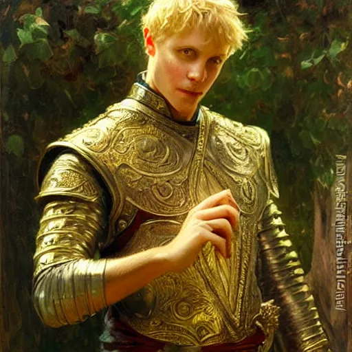 Image similar to handsome arthur pendragon in love with merlin the mage. highly detailed painting by gaston bussiere, craig mullins, j. c. leyendecker