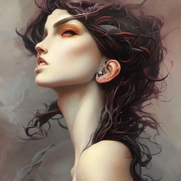 Image similar to a highly detailed beautiful portrait in the style of peter mohrbacher and in the style of jean delville.