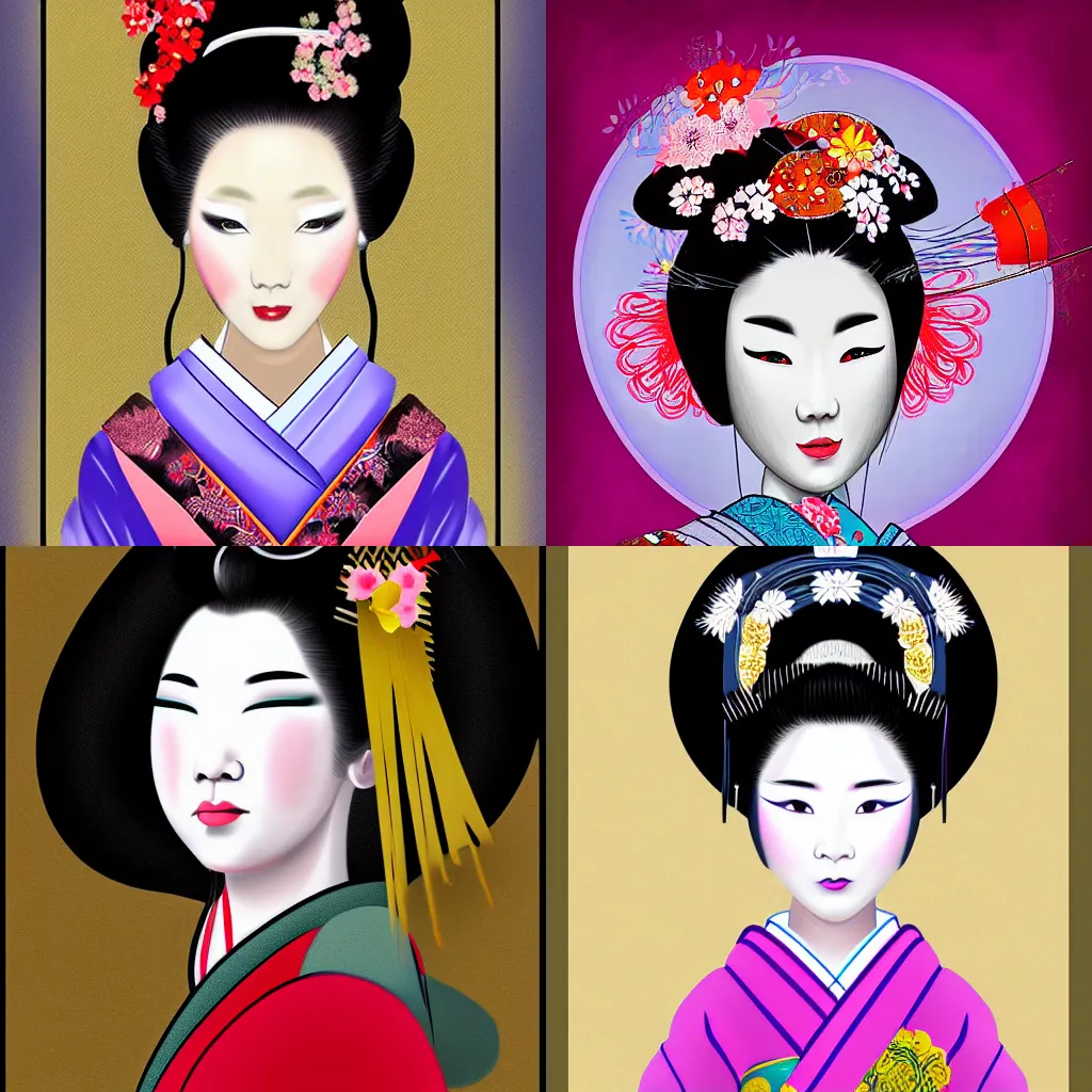 Prompt: digital painting of a beautiful geisha