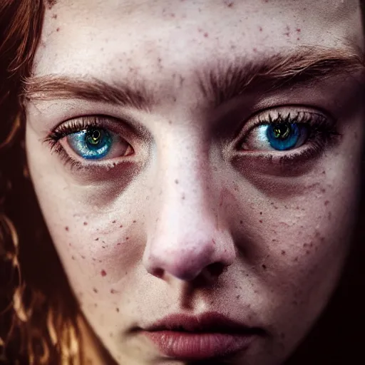 Image similar to Scarlet Johanson, grungy, unkept hair, glowing eyes, modelsociety, radiant skin, huge anime eyes, RTX on, perfect face, directed gaze, intricate, Sony a7R IV, symmetric balance, polarizing filter, Photolab, Lightroom, 4K, Dolby Vision, Photography Award