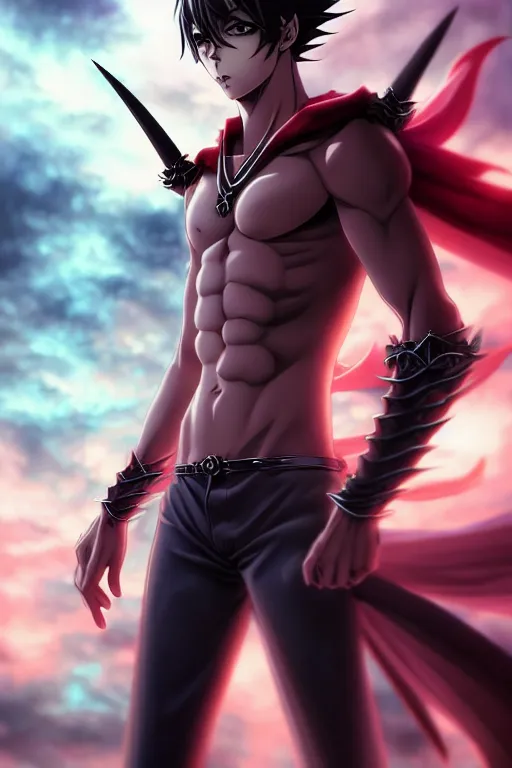 Image similar to full body handsome young demon king man only, manga style only, scenery wallpaper aesthetic, saturated pastel colors, demonic, cinematic, dramatic, powerful, super detailed and intricate, elegant, hyper realistic, 4 k render, sharp focus, by artgerm, by kyoung hwan kim, by ralph mcquarrie, by yoshiyuki tomino