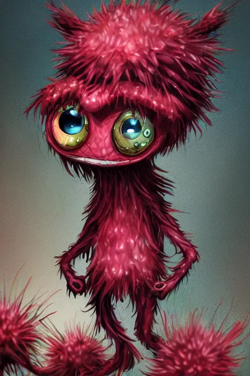 Image similar to a humanoid figure dandelion raspberry monster, large eyes and menacing smile, highly detailed, digital art, sharp focus, trending on art station, anime art style