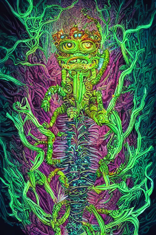 Image similar to creature sushi roots cactus elemental flush of force nature micro world fluo light deepdream a wild amazing steampunk baroque ancient alien creature, intricate detail, colorful digital painting radiating a glowing aura global illumination ray tracing