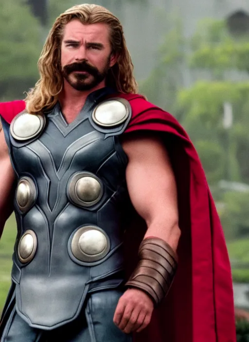 Prompt: film still of tom selleck as thor in thor, 4 k