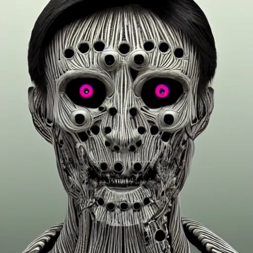 Image similar to a human face made bits and bytes, detailed, creepy, scary