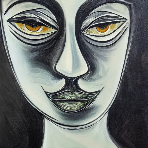 Image similar to a face made by super fine lines, abstract oil painting