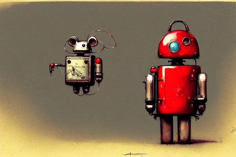 Image similar to adventurer ( ( ( ( ( 1 9 5 0 s retro future robot android mouse rv balloon robot. muted colors. ) ) ) ) ) by jean baptiste monge. chrome red