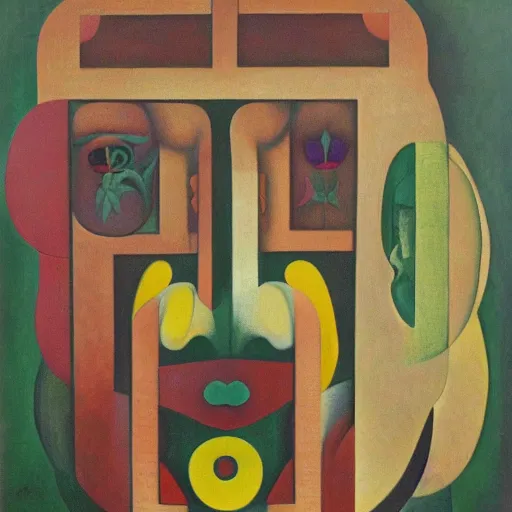 Image similar to floral face portrait by leonetto cappiello and wojciech siudmak and ernst fuchs, anni albers, oil on canvas