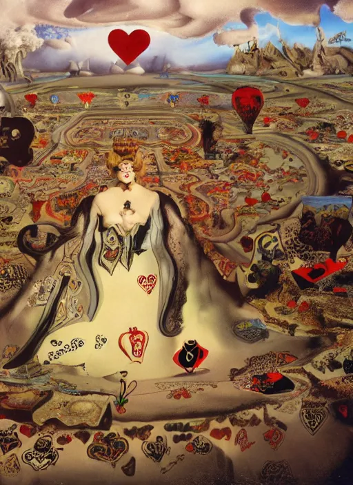 Prompt: the queen of hearts is angry in wonderland, by salvador dali, highly detailed matte painting, 8 k resolution