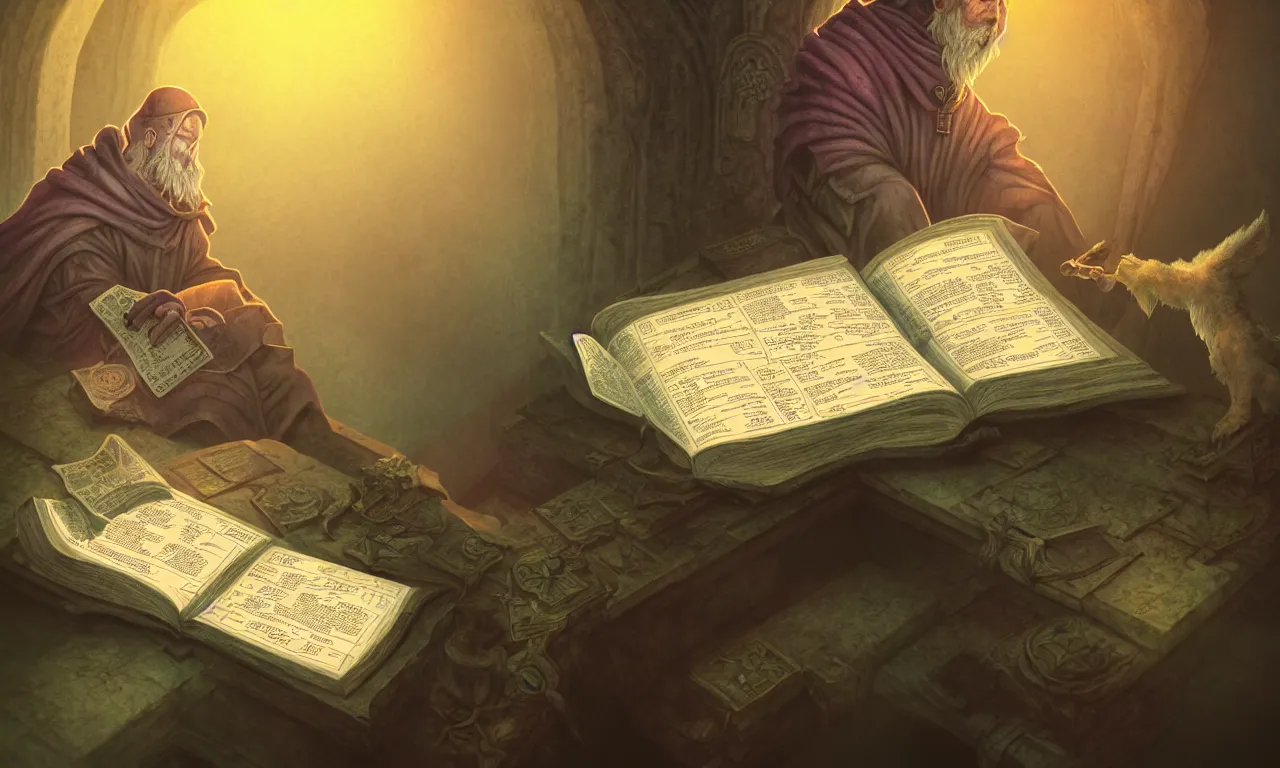 Prompt: cerberos, monastery, realm, service ticket close up, wizard reading a directory, nordic pastel colors, abandoned railroad, 3 d art, digital illustration, perfect lighting