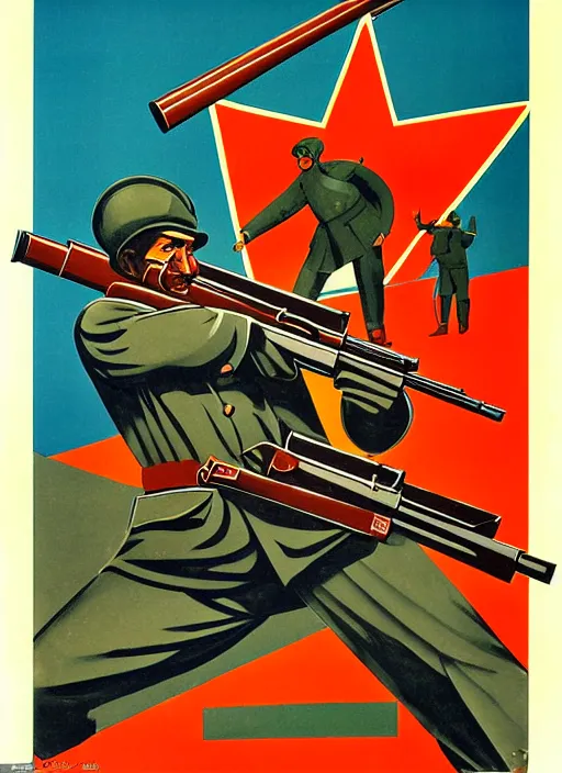 Image similar to soviet propaganda poster of a mosin - nagant, socialist realism. by alexander zelensky, viktor deni, havrylo pustoviyt