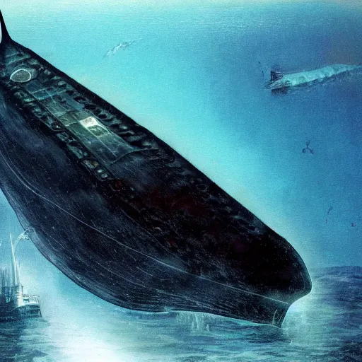 Prompt: batman submarine near the titanic ship crack in the depth of the ocean, realistic image