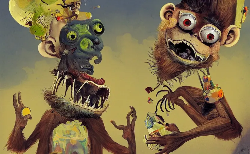 Prompt: A very angry Monkey, Bad Acid Trip, Nightmare fuel, by Salvador Dali + Cory Loftis