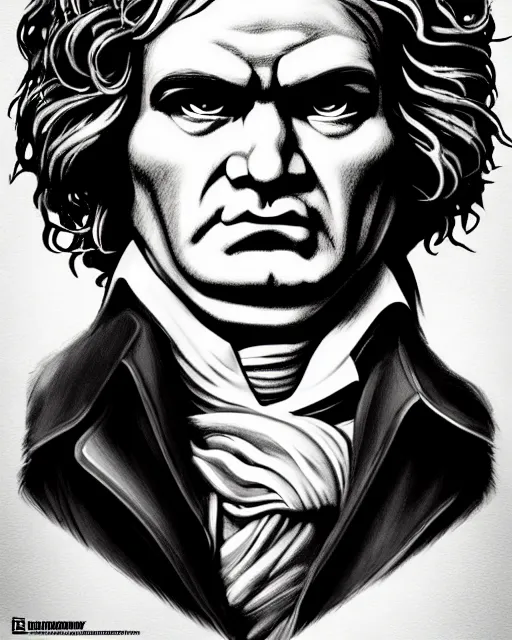 Image similar to beethoven, character portrait, portrait, close up, concept art, intricate details, highly detailed, sci - fi poster, cyberpunk art, in the style of looney tunes