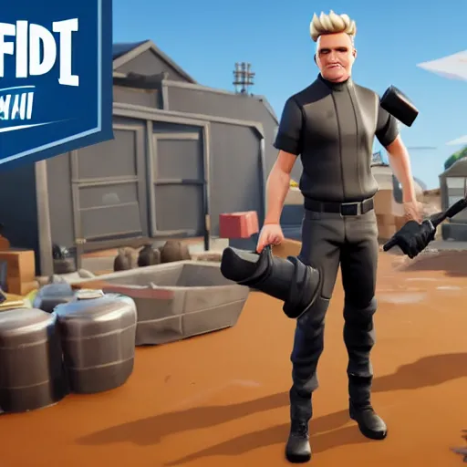 Prompt: gordon ramsay as fortnite character, gameplay screenshot