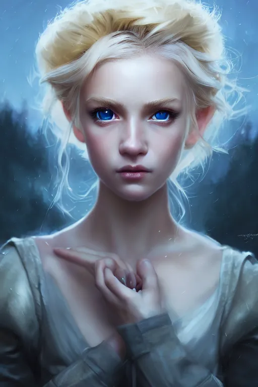 Image similar to cinematic shot of an epic portrait of a cute blonde fairy dressed in military clothes, stylised military clothes, shiny skin, beautiful eyes, beautiful, small details, night setting, realistic poster with volumetric light from craig mallism, artgerm, jeremy lipkin and michael garmash, unreal engine, radiant light, digital art, trends at art station, a masterpiece