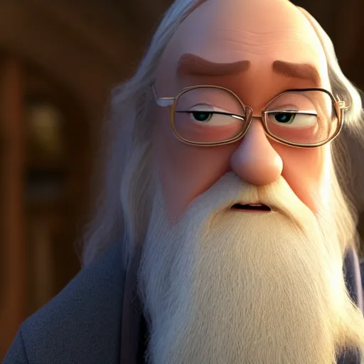 Prompt: Film still of Professor Dumbledore, from Disney Pixar's Up (2009)