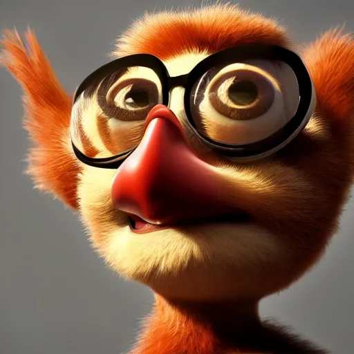 Image similar to photorealistic chicken little from the movie chicken little, award winning octane render, concept art, photorealism