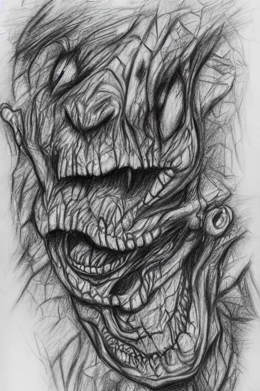 Image similar to the monster that lives under your be, pencil sketch