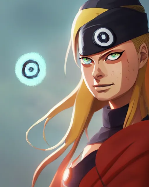 Image similar to margot robbie in naruto as a hidden leaf village ninja, medium shot close up, details, sharp focus, illustration, by jordan grimmer and greg rutkowski, trending artstation, pixiv, digital art