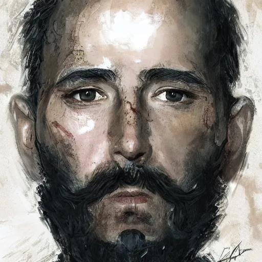 Image similar to portrait of a bearded spanish admiral alvaro de bazan, colourised, face portrait, epic, tragic, military art, fantasy, hd shot, digital portrait, beautiful, artstation, comic style, by artgerm, guy denning, jakub rozalski, magali villeneuve and charlie bowater