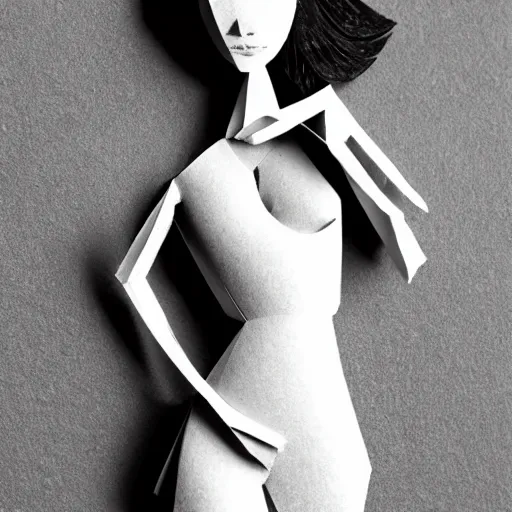 Prompt: a sensual girl made of folded paper,