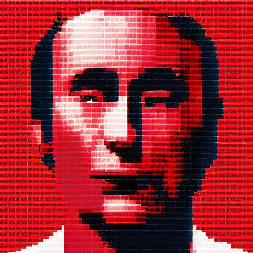 Image similar to Putin crying, pixel art, dramatic, cinematic, red background