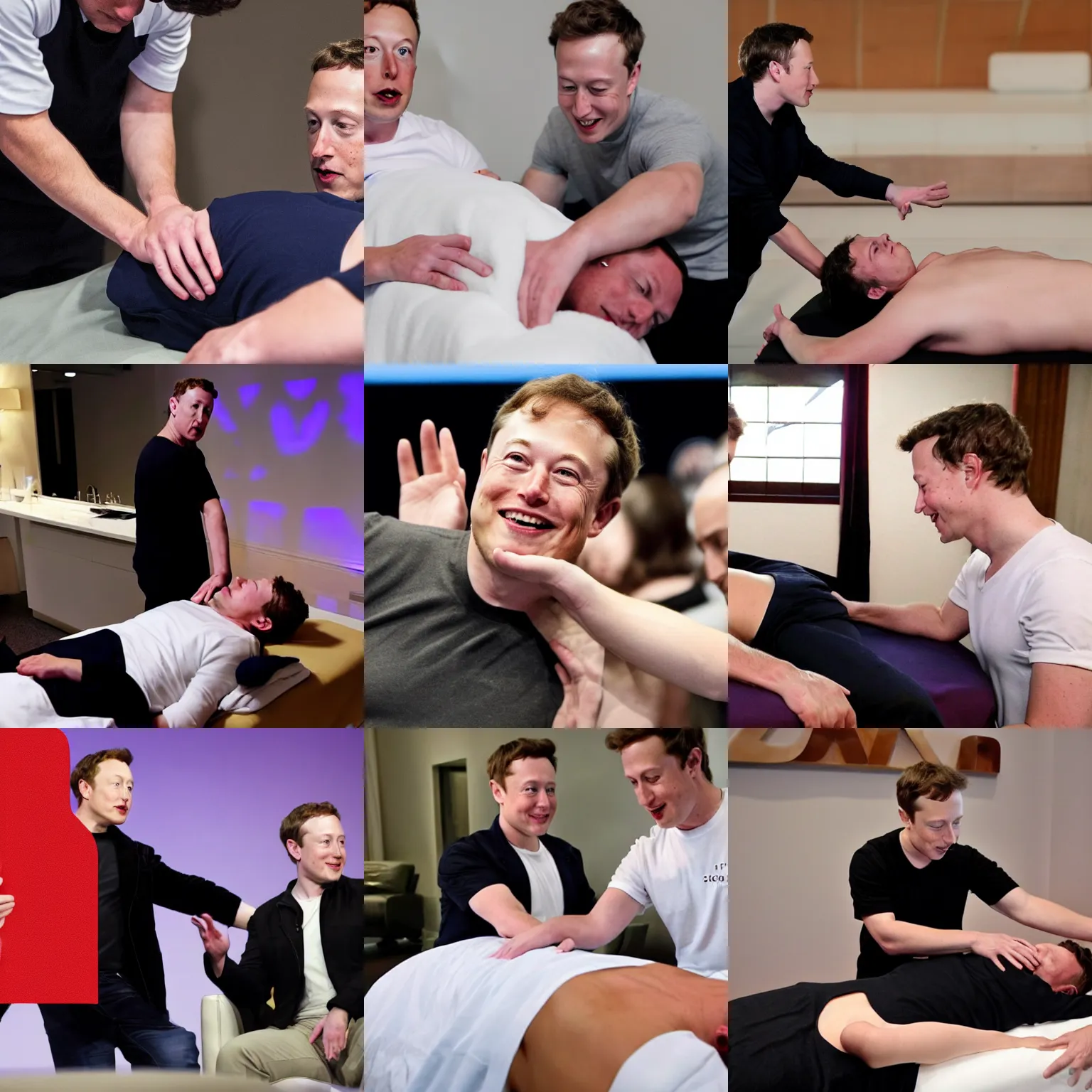 Prompt: Elon musk giving a massage on Mark Zuckerberg