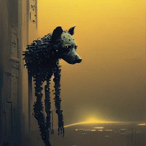 Image similar to cyberpunk robot hyena beksinski style