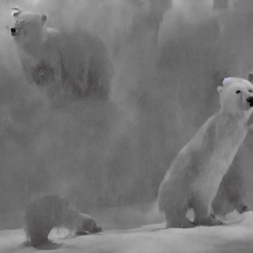 Prompt: scene from 1 9 2 0's disney animation, polar bear rabbit