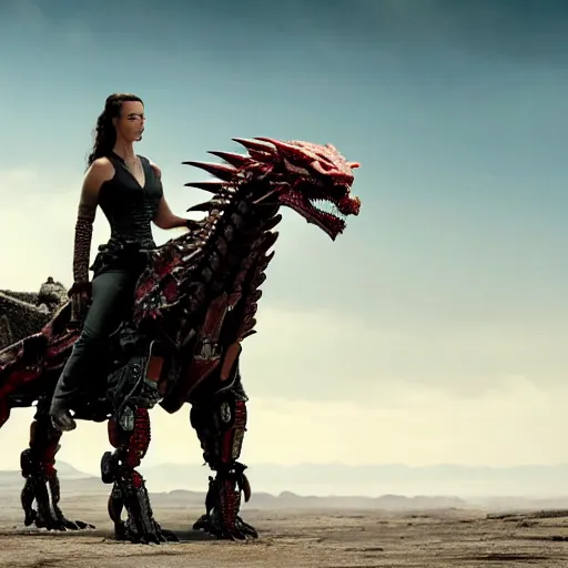 Image similar to cinematic still of westworld, a full body red stunning intricate si - fi robotic fantasy dragon, well armored mech dragon, highly detailed