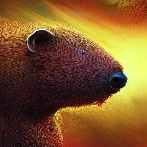 Prompt: hyper detailed ultra sharp capybara, trending on artstation, vibrant aesthetic, bloodwave, colorful, psychedelic, ornate, intricate, digital painting, concept art, smooth, sharp focus, illustration, art by artgerm and greg rutkowski and h. r. giger, 8 k