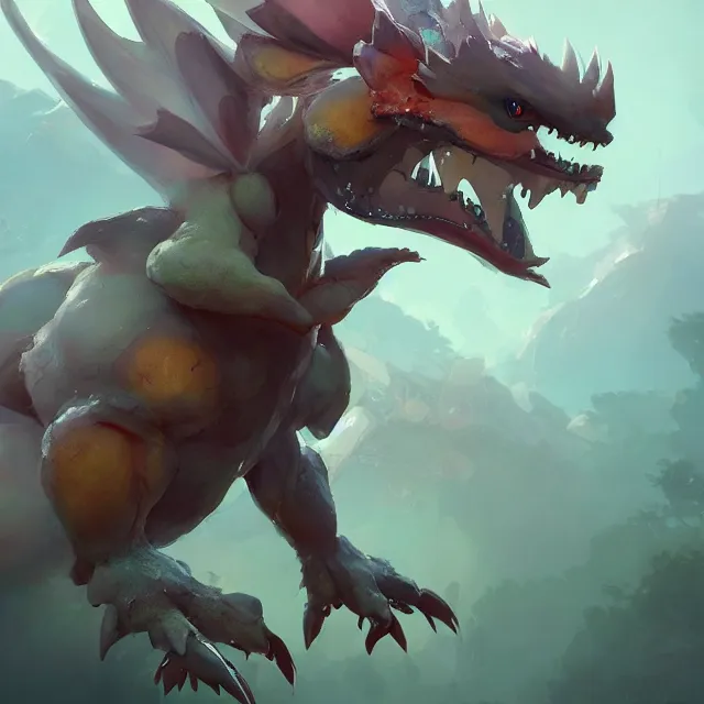 Prompt: a beautiful portrait of a cute pokemon dragon. character design by cory loftis, fenghua zhong, ryohei hase, ismail inceoglu and ruan jia. artstation, volumetric light, detailed, photorealistic, fantasy, rendered in octane