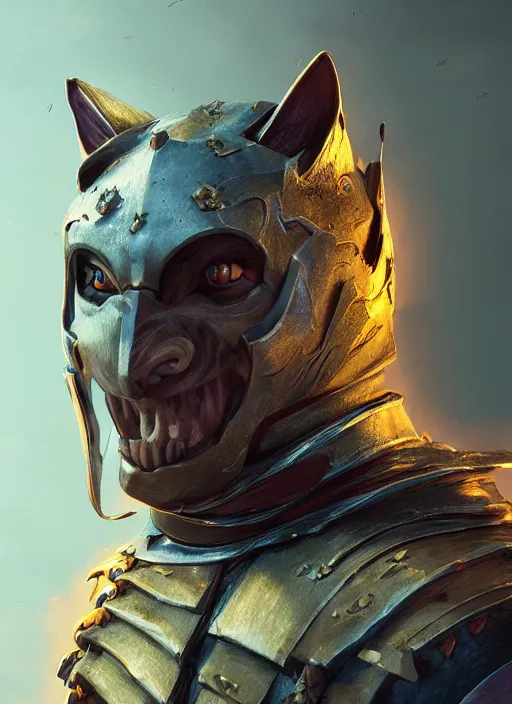 Prompt: An epic fantasy comic book style portrait painting of a cat knight, unreal 5, DAZ, hyperrealistic, octane render, cosplay, RPG portrait, dynamic lighting