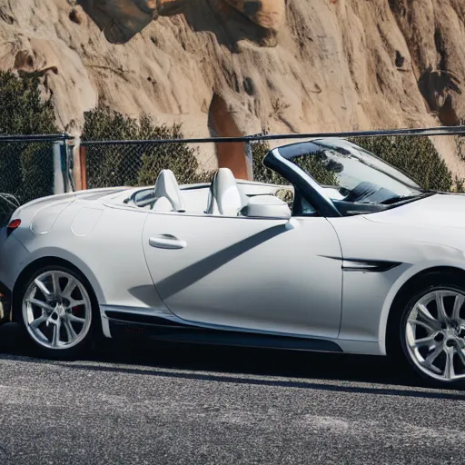 Image similar to a convertible sports car with seats covered in white fur