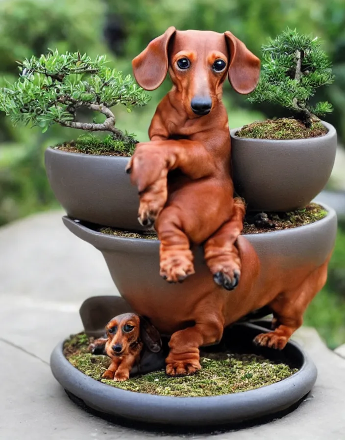 Image similar to Dachshund growing from a bonsai pot