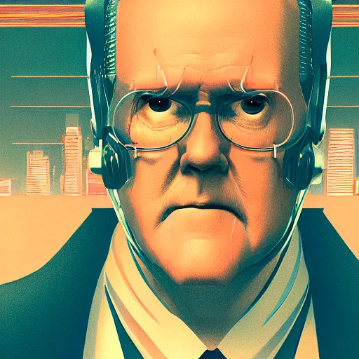 Image similar to cyberpunk john lithgow as the leader of a futuristic communist nation, cybernetics, sharp lines, digital, artstation, colored in