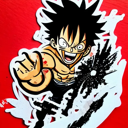 Image similar to die cut sticker, luffy gear 4, splatter paint on paper