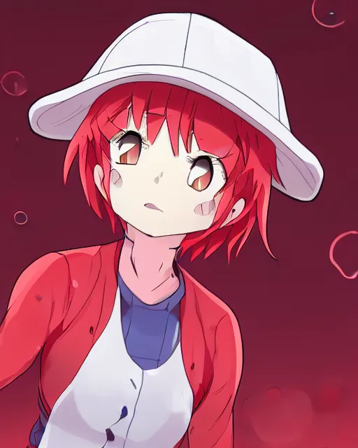 Prompt: Red Blood Cell anime girl by Zeronis and Mitsu Art, anime, line art, Cells at Work, symmetrical face, trending on artstation, artstationHD, artstationHQ, patreon, 4k, 8k
