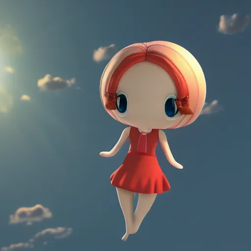 Image similar to cute fumo plush of a girl in a hot air balloon, vray render, lens flare, anime girl