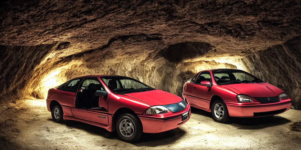 Image similar to a pontiac sunfire, in a dark cave, photography