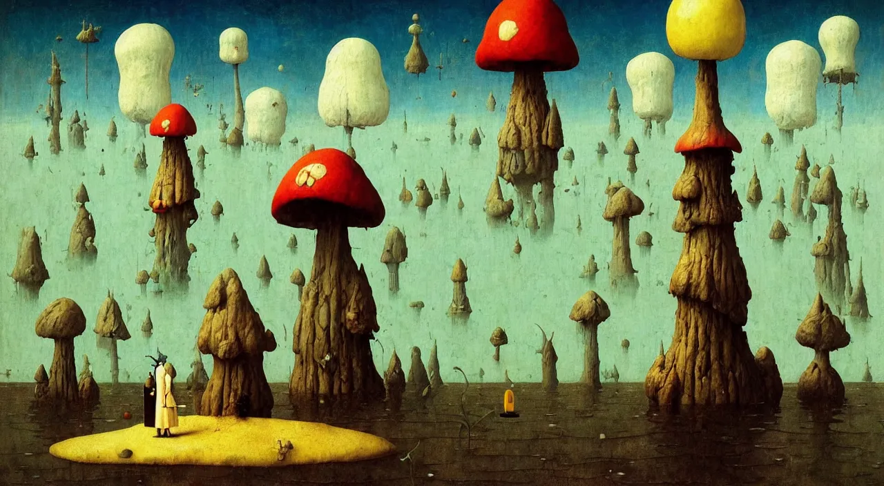 Prompt: single flooded simple!! toadstool tower anatomy, very coherent and colorful high contrast masterpiece by norman rockwell franz sedlacek hieronymus bosch dean ellis simon stalenhag rene magritte gediminas pranckevicius, dark shadows, sunny day, hard lighting