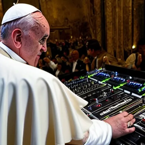 Image similar to the pope on the dj decks