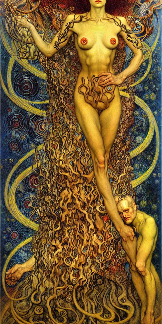 Image similar to Divine Chaos Engine by Karol Bak, Jean Delville, William Blake, Gustav Klimt, and Vincent Van Gogh, symbolist, visionary